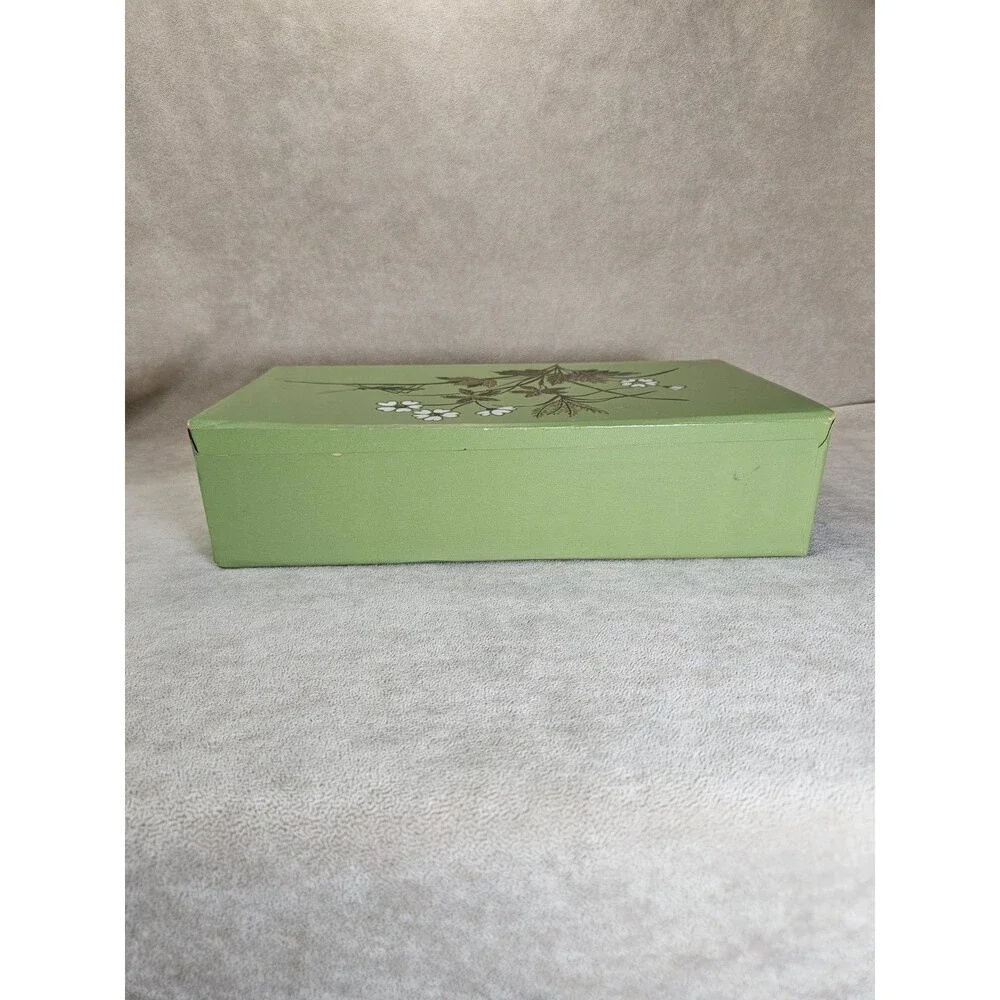 Vintage Cardboard/Leather-like Jewelry Box Green w/Tree 1960's Trinket 2 Drawers